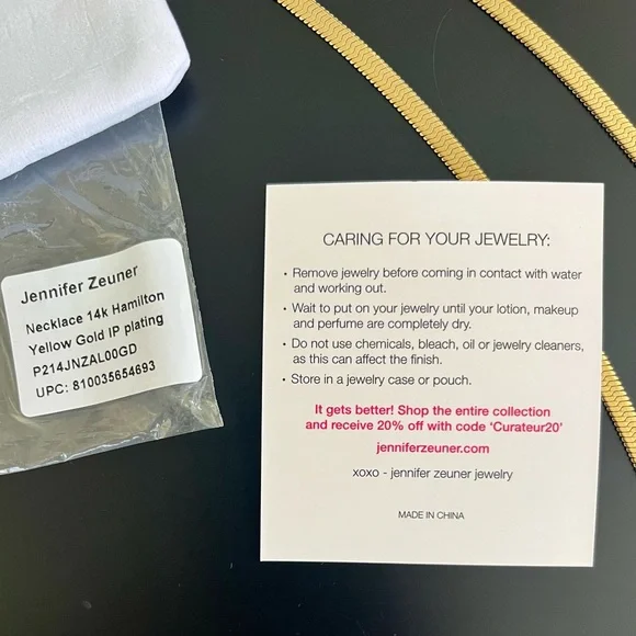 Gold Plated sterling silver Jennifer Zeuner lay-flat herringbone necklace gift - Picture 2 of 4